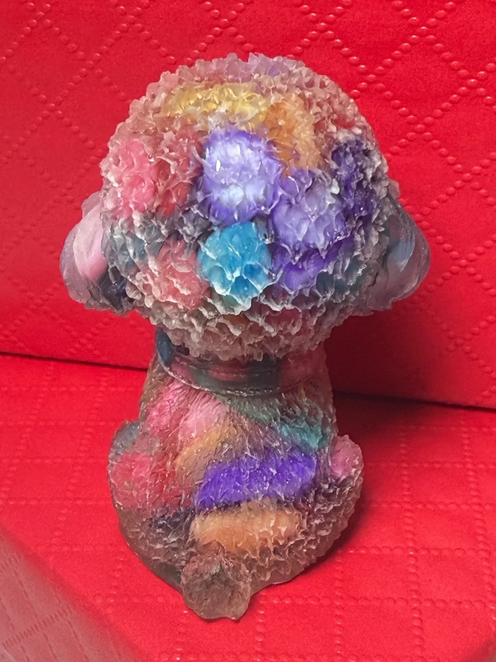 Multicolor Decorative Crystal Chip Dog Figurine - Colorful Resin Pet 1.75 inches